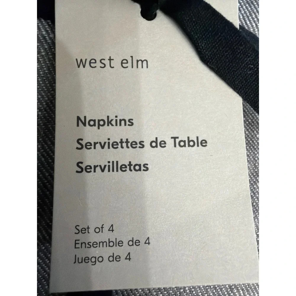 West Elm Contrast Border Linen Napkins Set of 4 Storm Gray Slate Blue 18x18